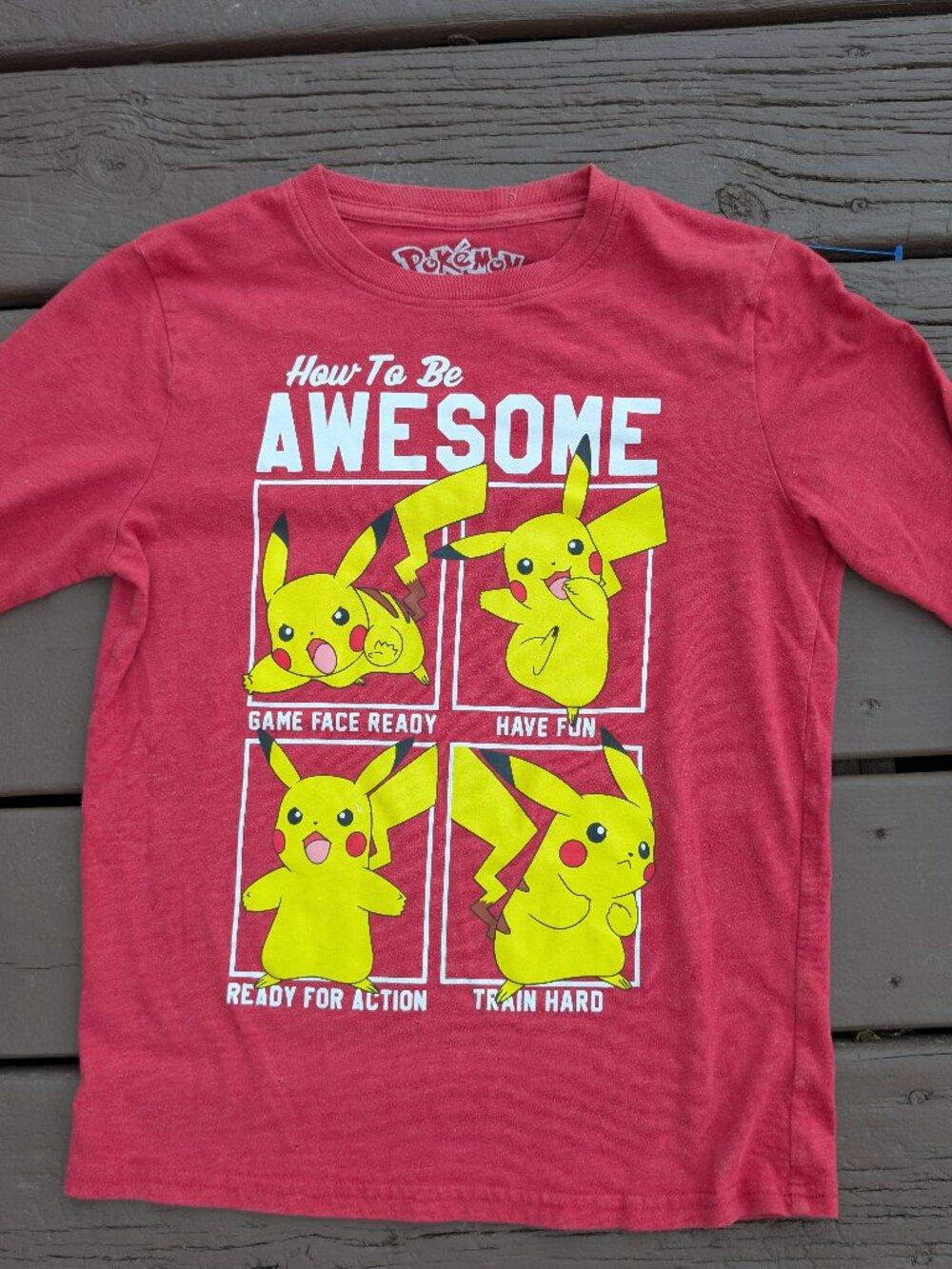 Red Pokemon Pikachu Long-Sleeve Graphic Tee How to be Awesome Boy's Youth Size L